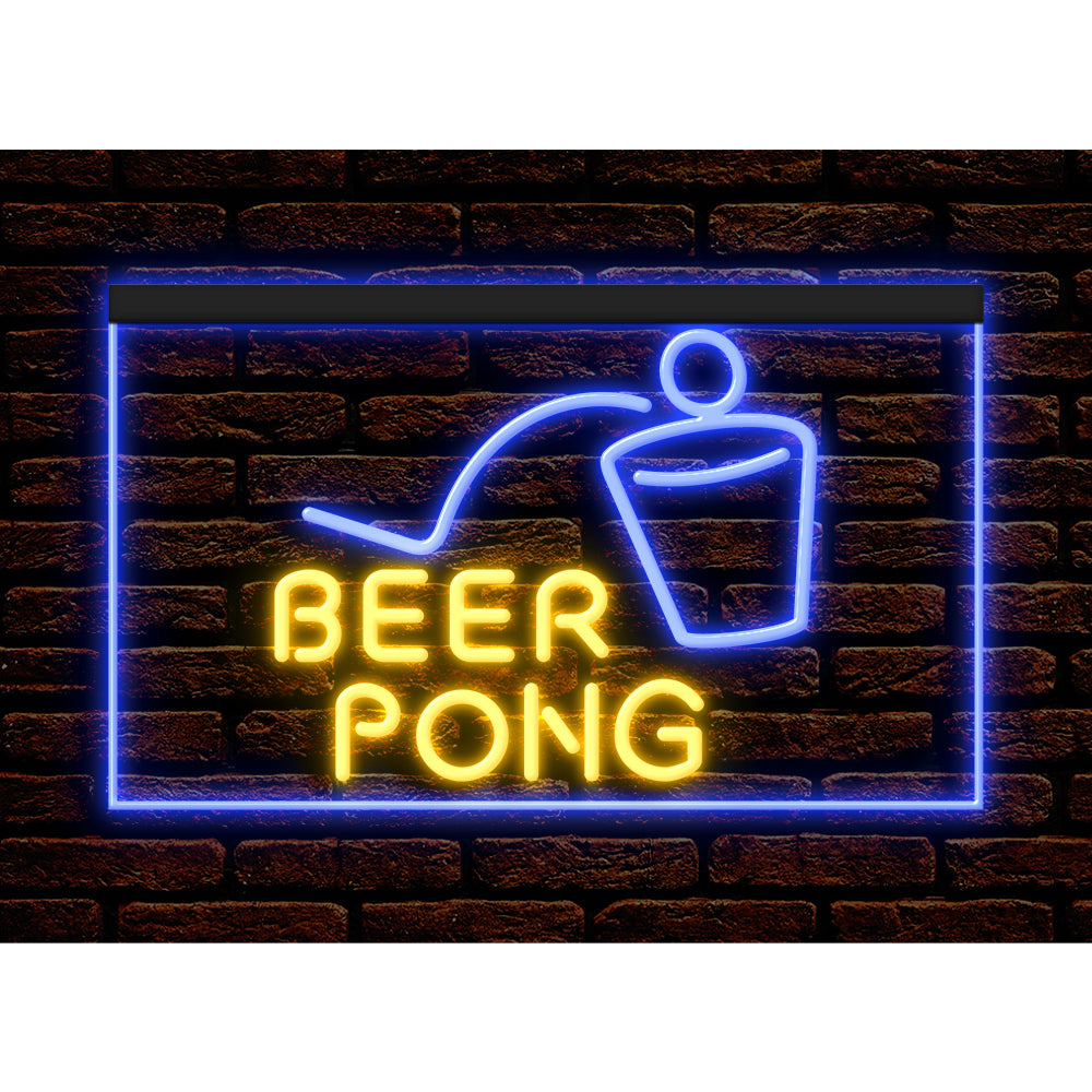 DC170099 Beer Pong Game Bar Happy Hours Home Decor Display illuminated Night Light Neon Sign Dual Color