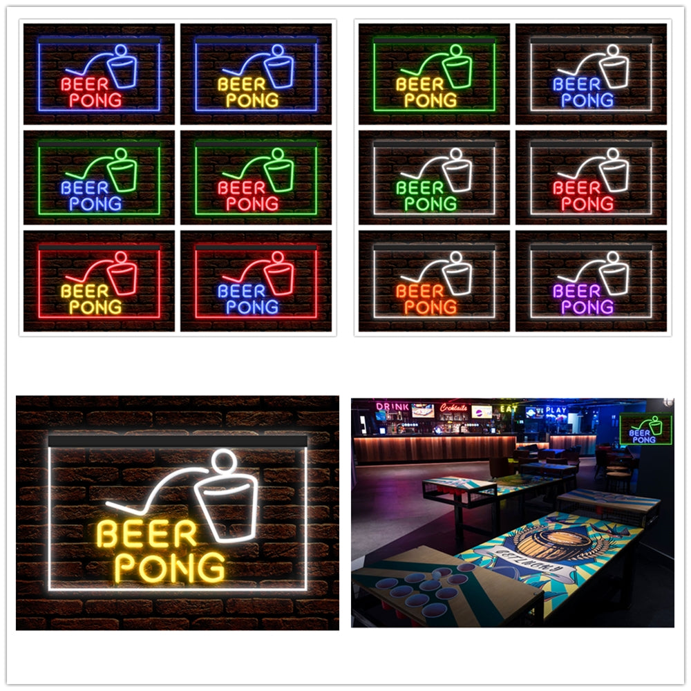 DC170099 Beer Pong Game Bar Happy Hours Home Decor Display illuminated Night Light Neon Sign Dual Color