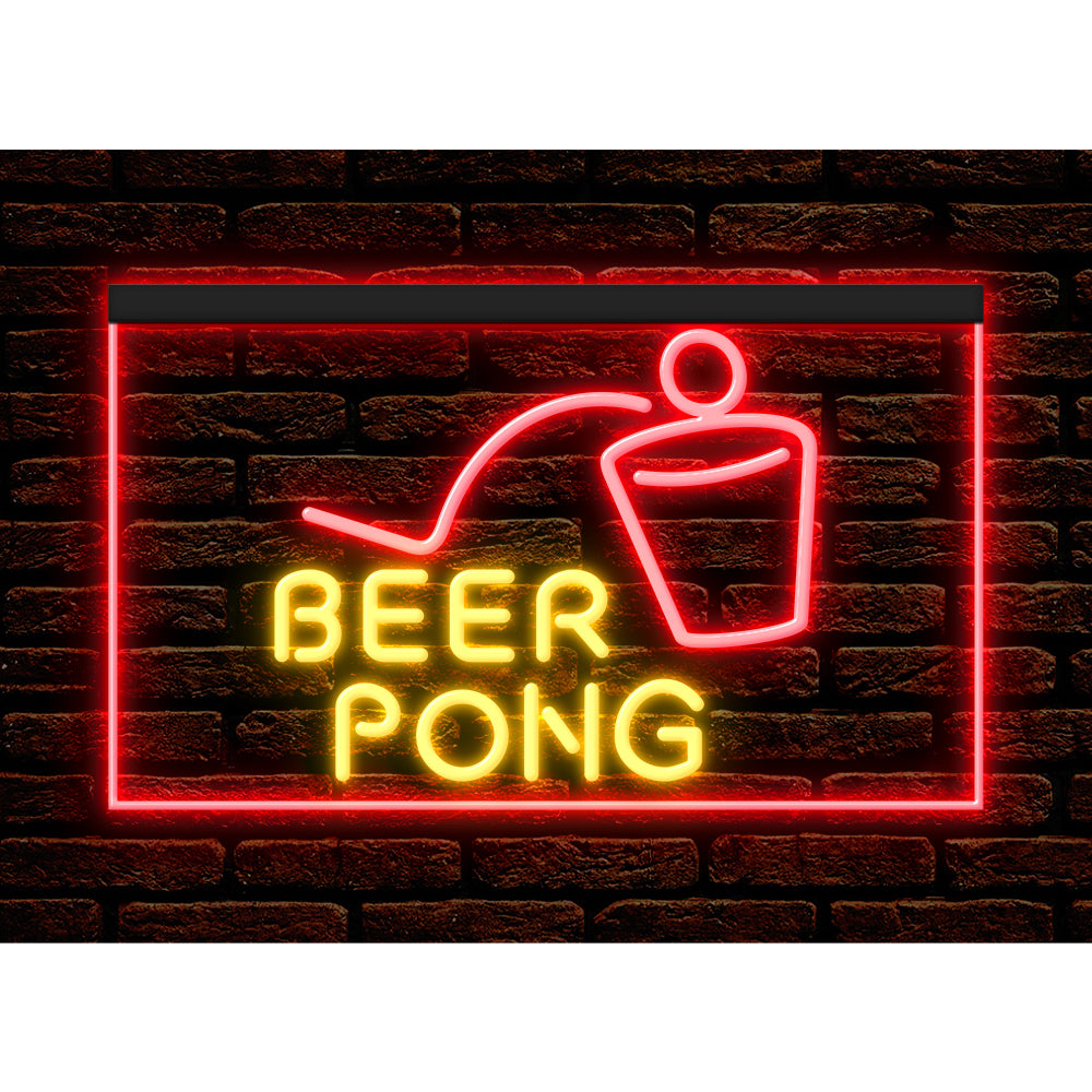 DC170099 Beer Pong Game Bar Happy Hours Home Decor Display illuminated Night Light Neon Sign Dual Color