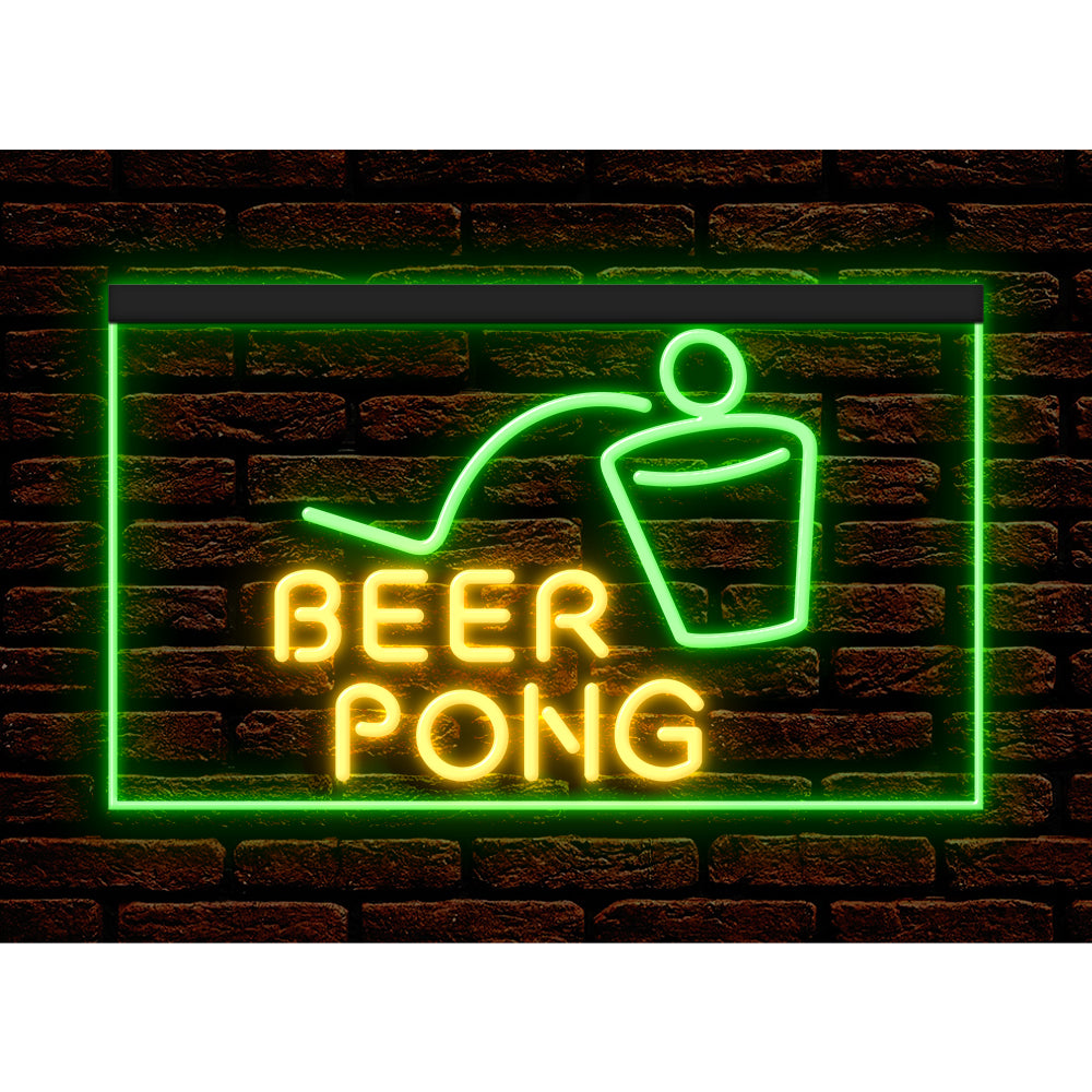 DC170099 Beer Pong Game Bar Happy Hours Home Decor Display illuminated Night Light Neon Sign Dual Color