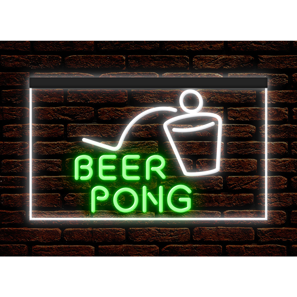 DC170099 Beer Pong Game Bar Happy Hours Home Decor Display illuminated Night Light Neon Sign Dual Color