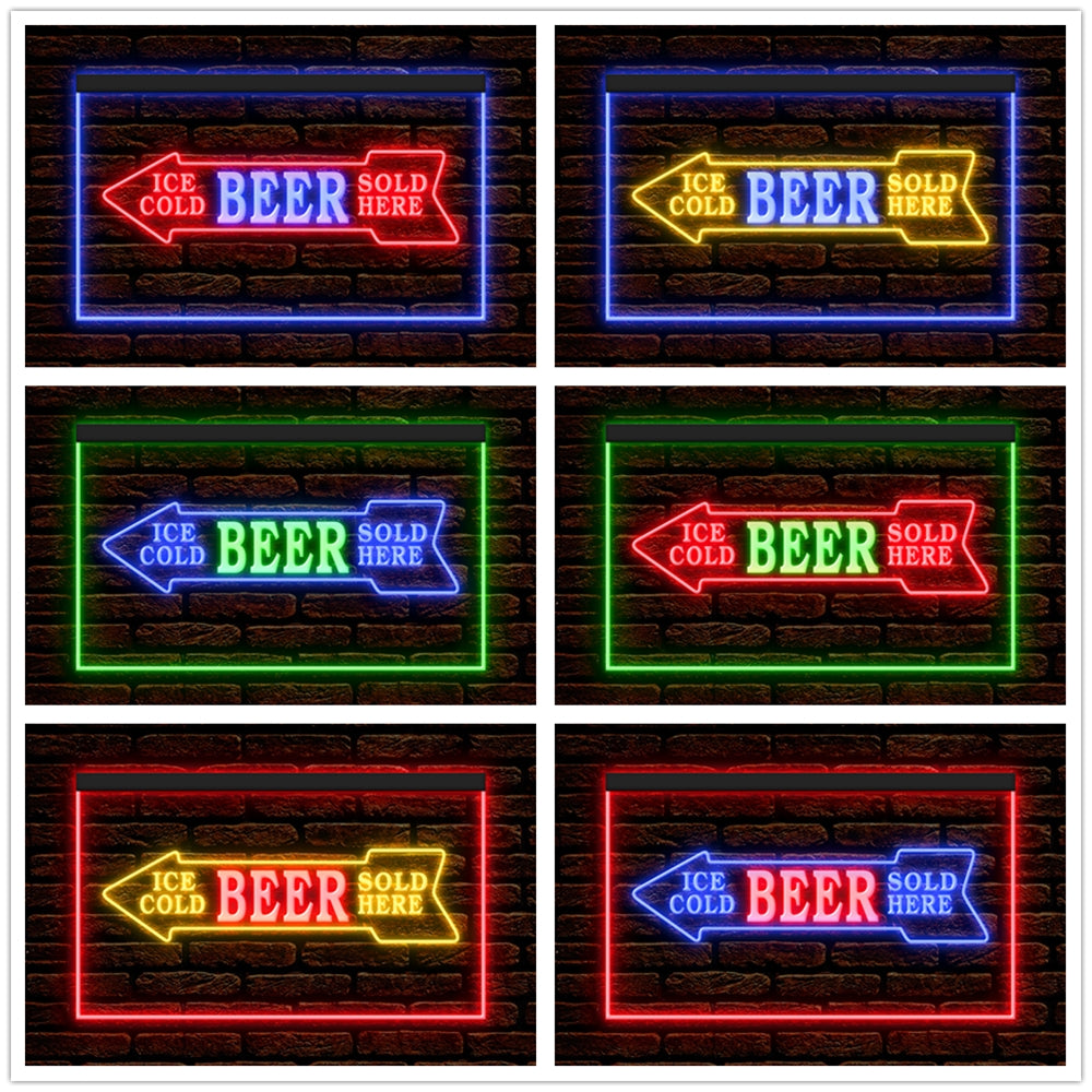 DC170116 Ice Cold Beer Sold Here Bar Home Decor Display illuminated Night Light Neon Sign Dual Color