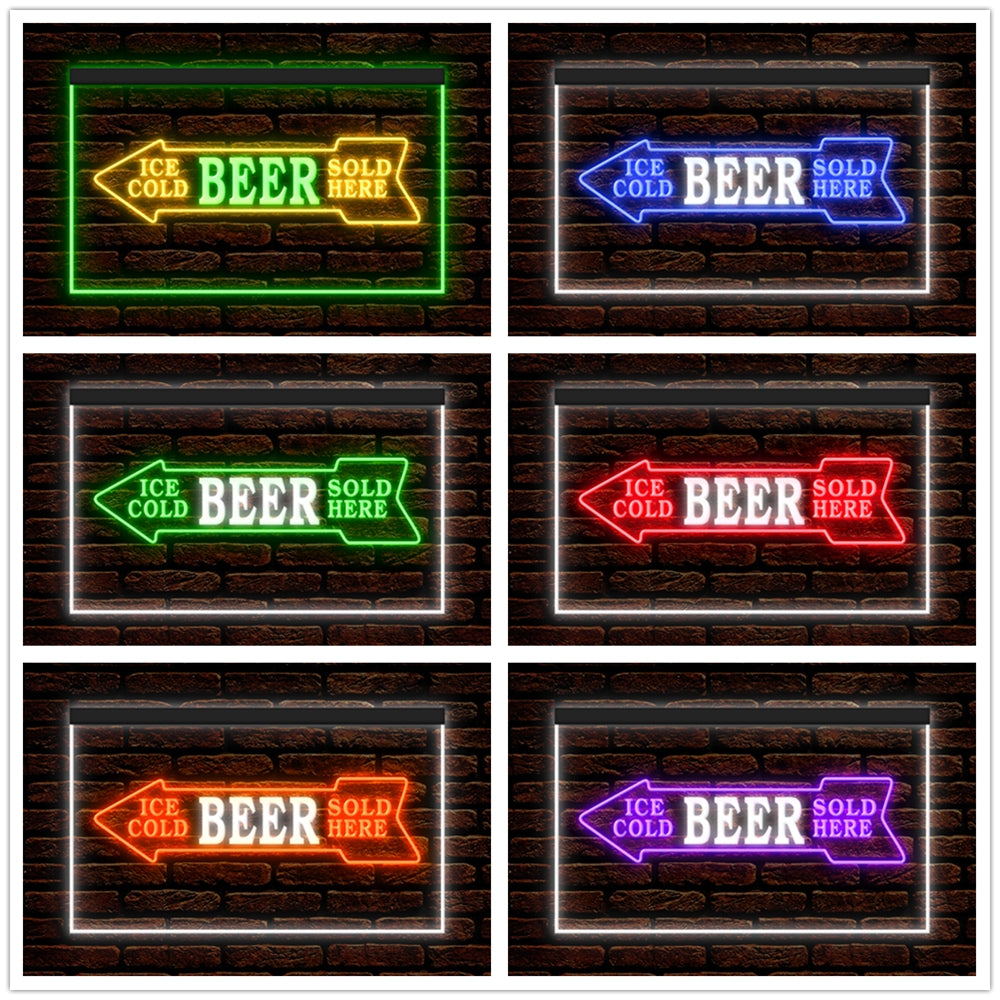 DC170116 Ice Cold Beer Sold Here Bar Home Decor Display illuminated Night Light Neon Sign Dual Color