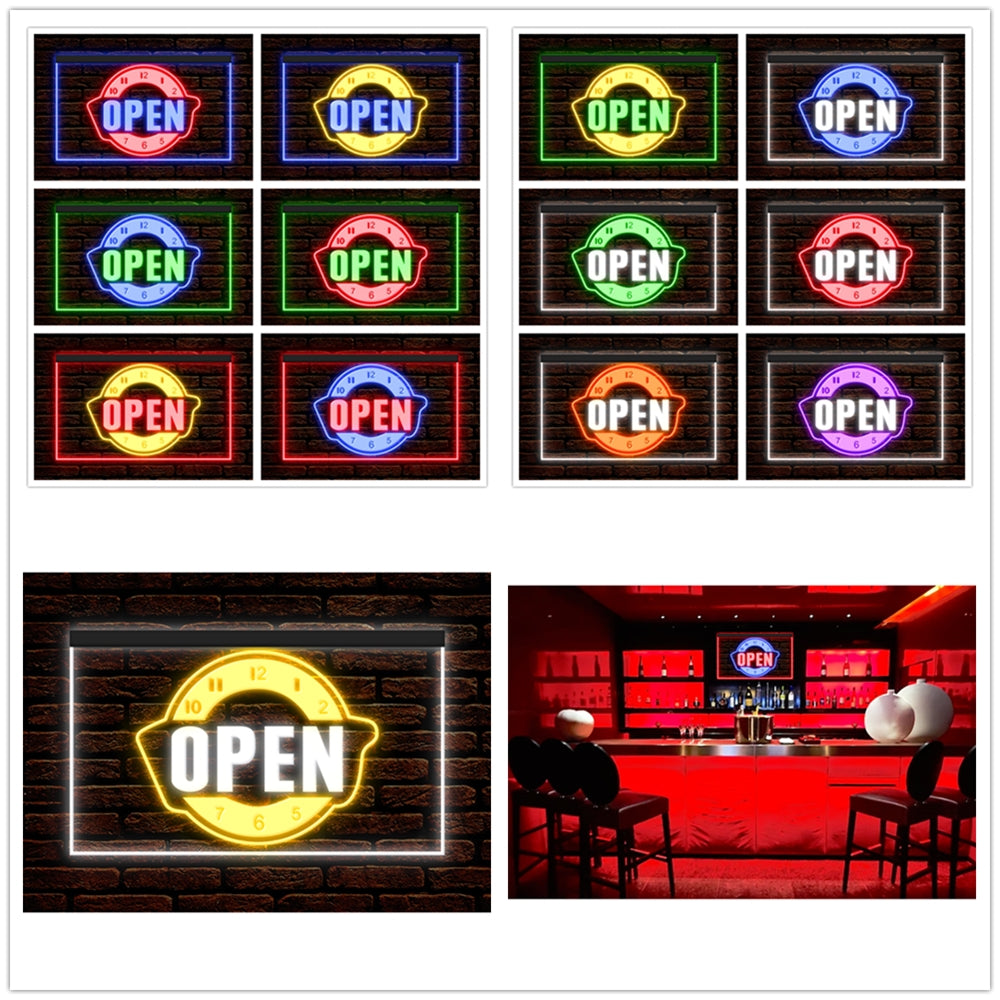 DC170142 Happy Hour Bar Pub Beer Open Home Decor Display illuminated Night Light Neon Sign Dual Color