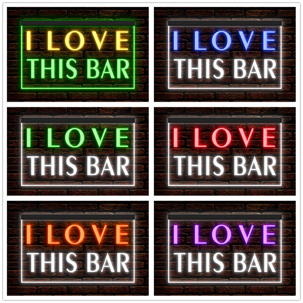 DC170150 I Love This Bar Beer Pub Open Home Decor Display illuminated Night Light Neon Sign Dual Color