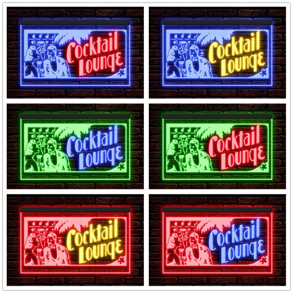 DC170153 Cocktails Lounge Open Bar Beer Pub Display illuminated Night Light Neon Sign Dual Color