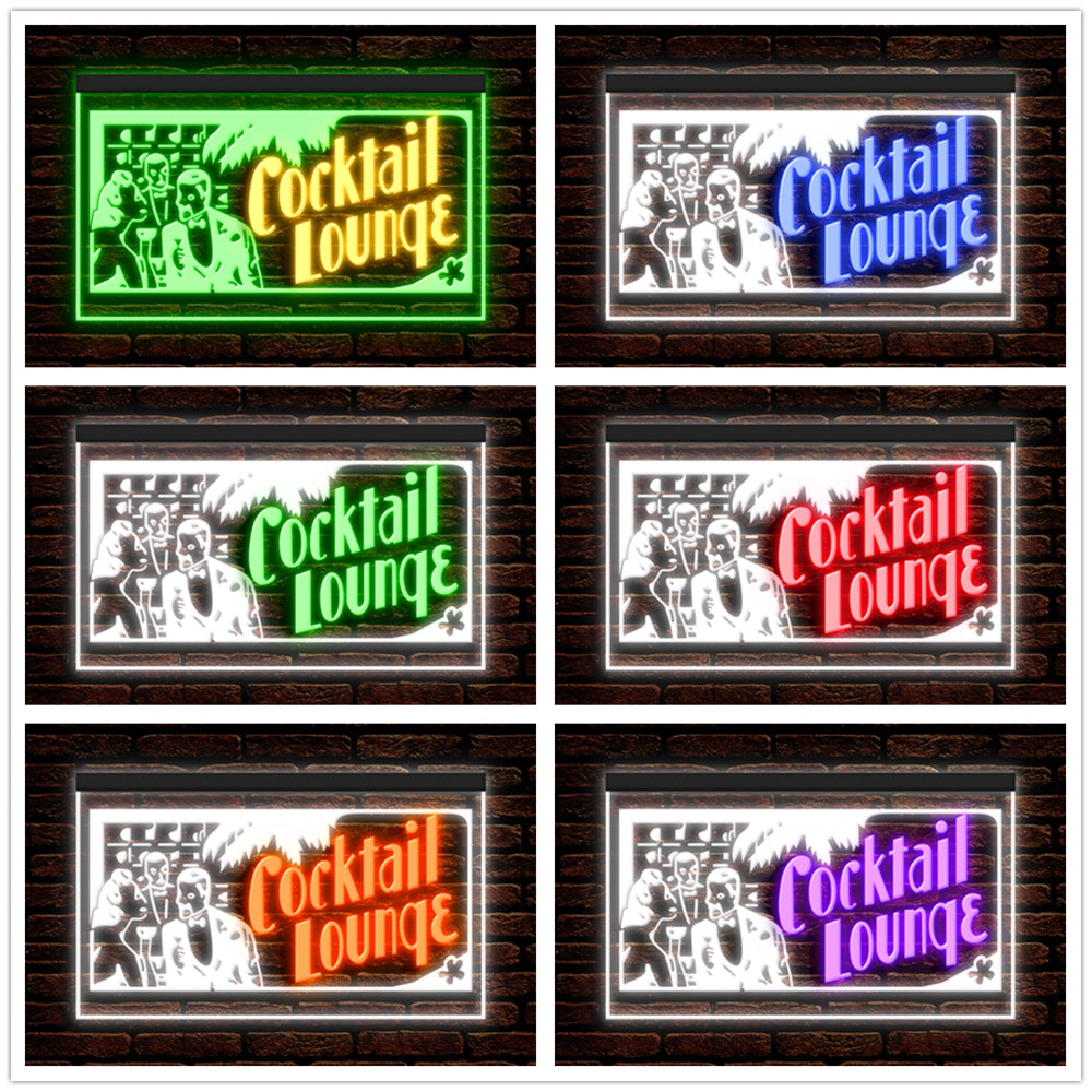 DC170153 Cocktails Lounge Open Bar Beer Pub Display illuminated Night Light Neon Sign Dual Color