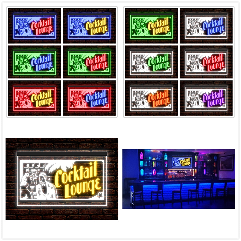 DC170153 Cocktails Lounge Open Bar Beer Pub Display illuminated Night Light Neon Sign Dual Color