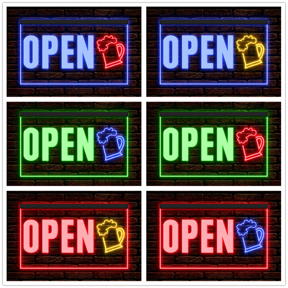 DC170154 Bar Open Happy Hours Home Decor Beer Display illuminated Night Light Neon Sign Dual Color