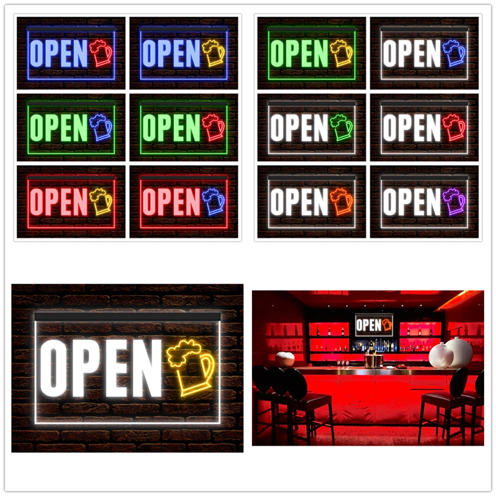 DC170154 Bar Open Happy Hours Home Decor Beer Display illuminated Night Light Neon Sign Dual Color
