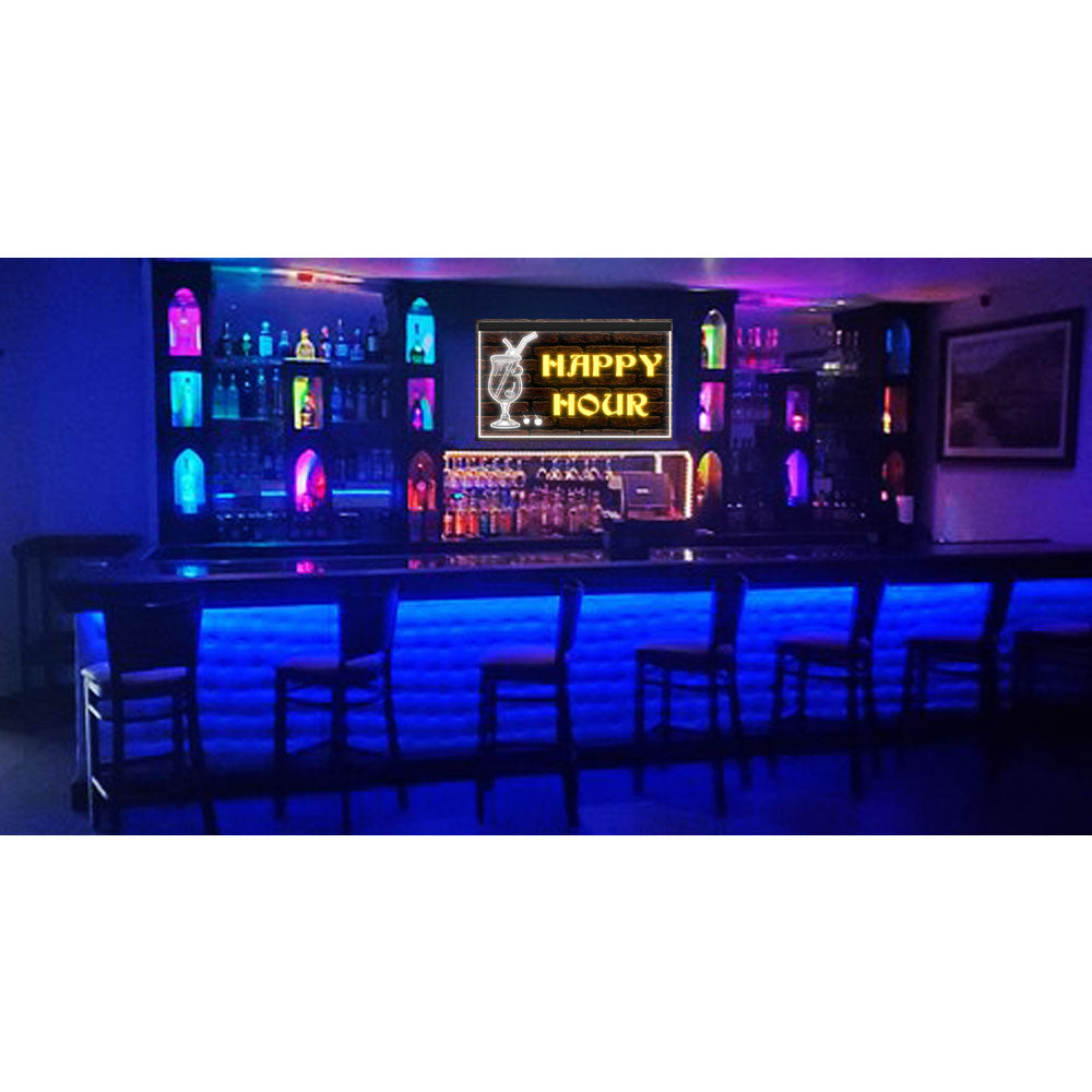 DC170159 Happy Hour Bar Home Decor Open Display illuminated Night Light Neon Sign Dual Color