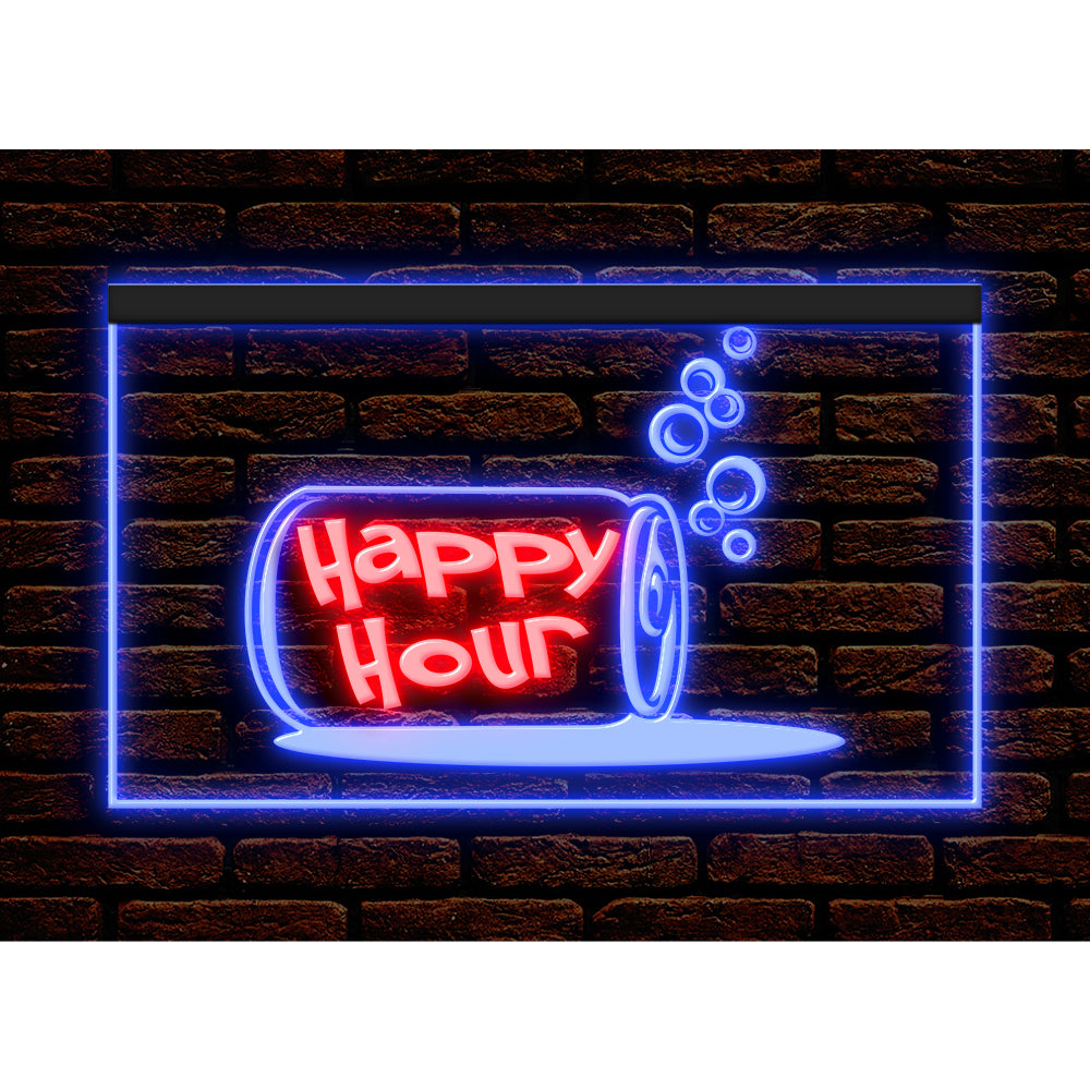 DC170186 Happy Hour Bar Home Decor Open Display illuminated Night Light Neon Sign Dual Color