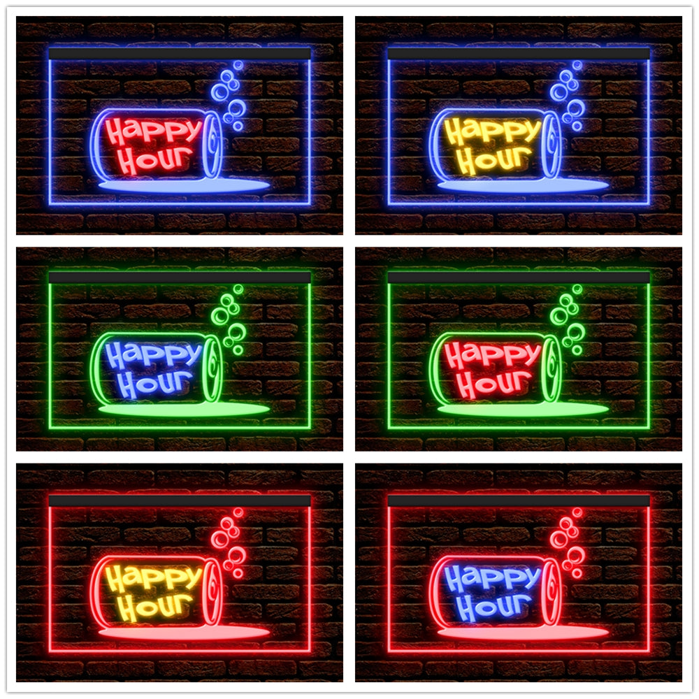 DC170186 Happy Hour Bar Home Decor Open Display illuminated Night Light Neon Sign Dual Color