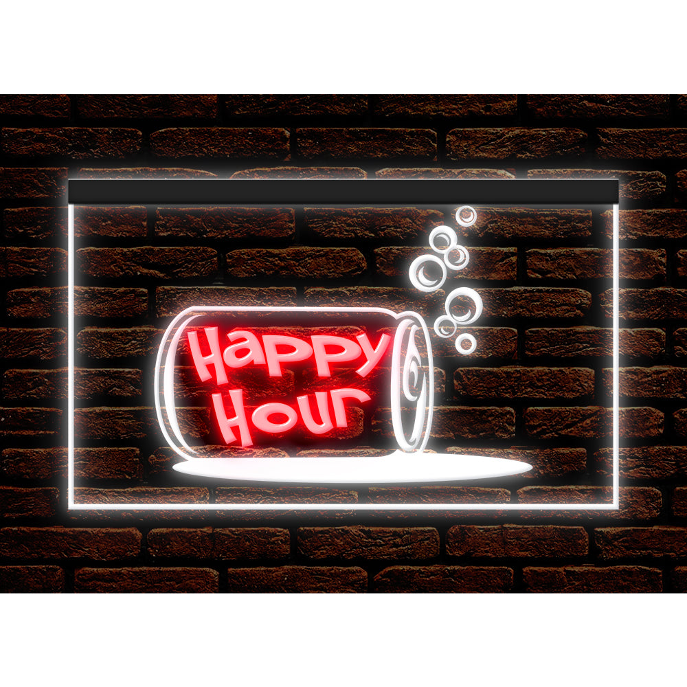 DC170186 Happy Hour Bar Home Decor Open Display illuminated Night Light Neon Sign Dual Color