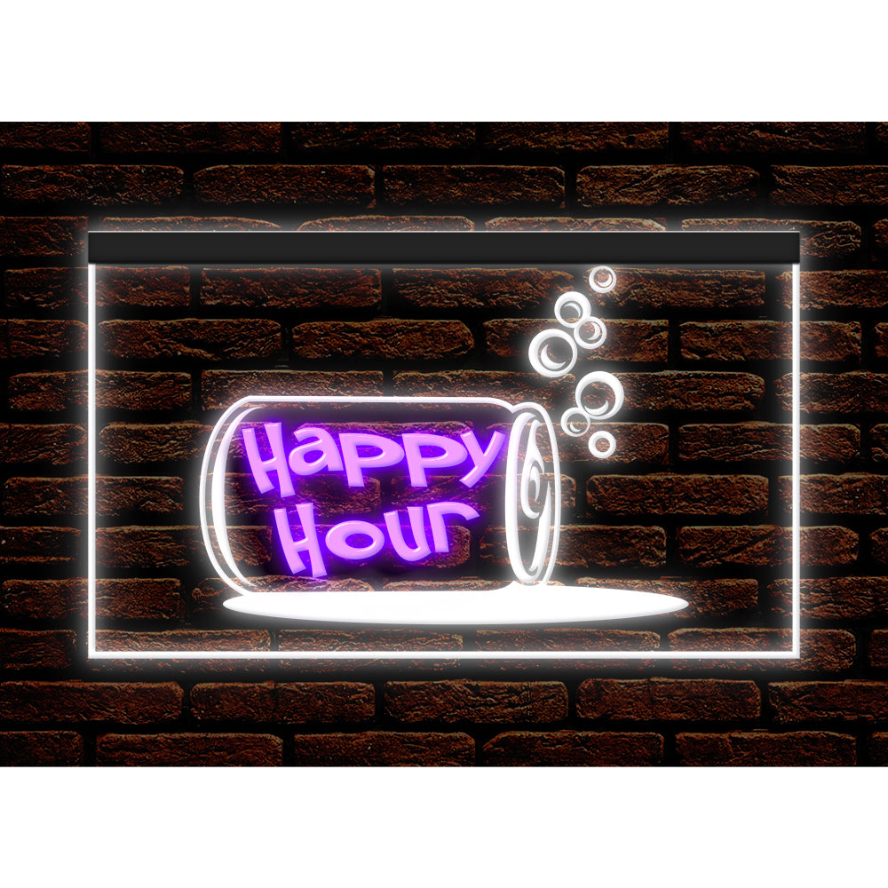 DC170186 Happy Hour Bar Home Decor Open Display illuminated Night Light Neon Sign Dual Color