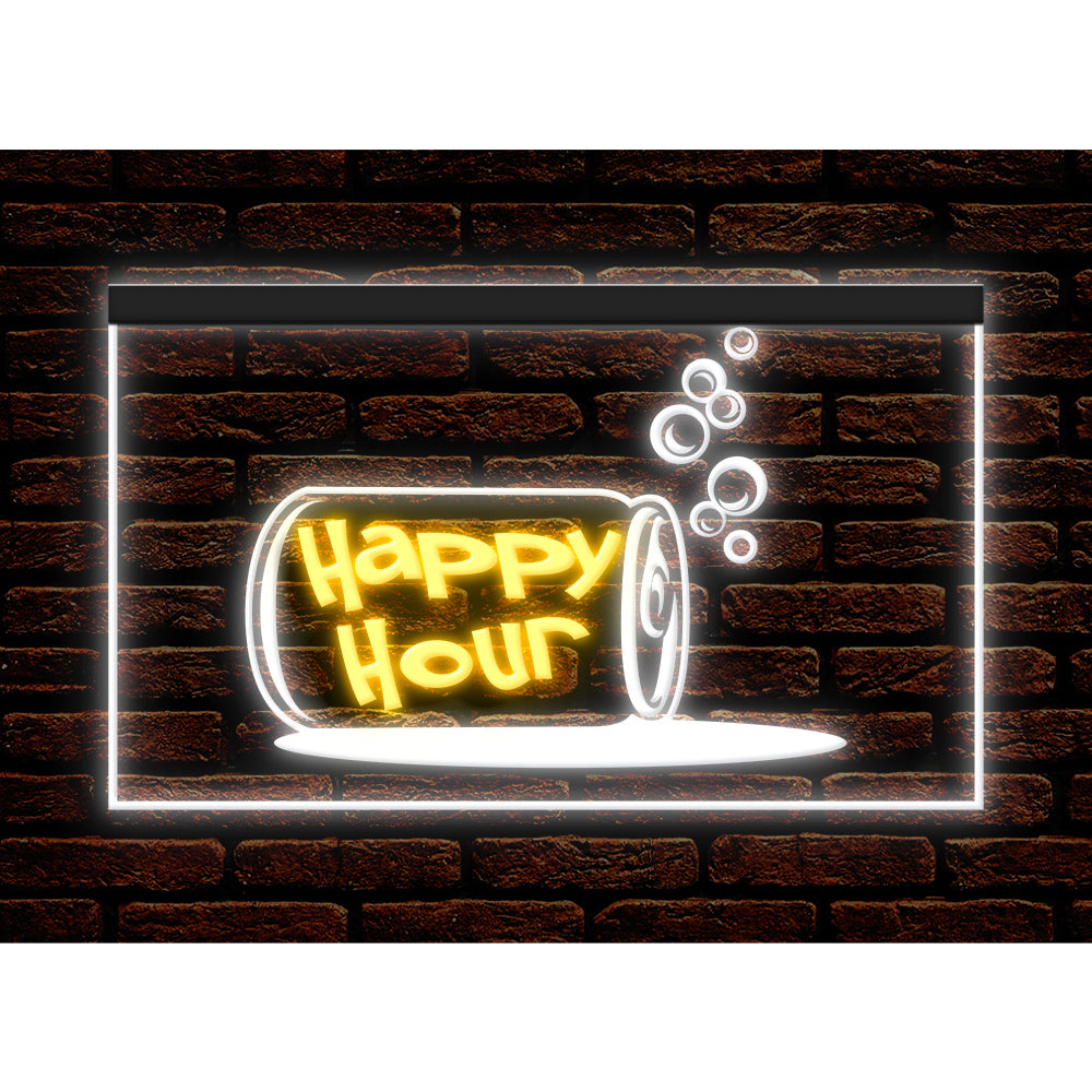 DC170186 Happy Hour Bar Home Decor Open Display illuminated Night Light Neon Sign Dual Color
