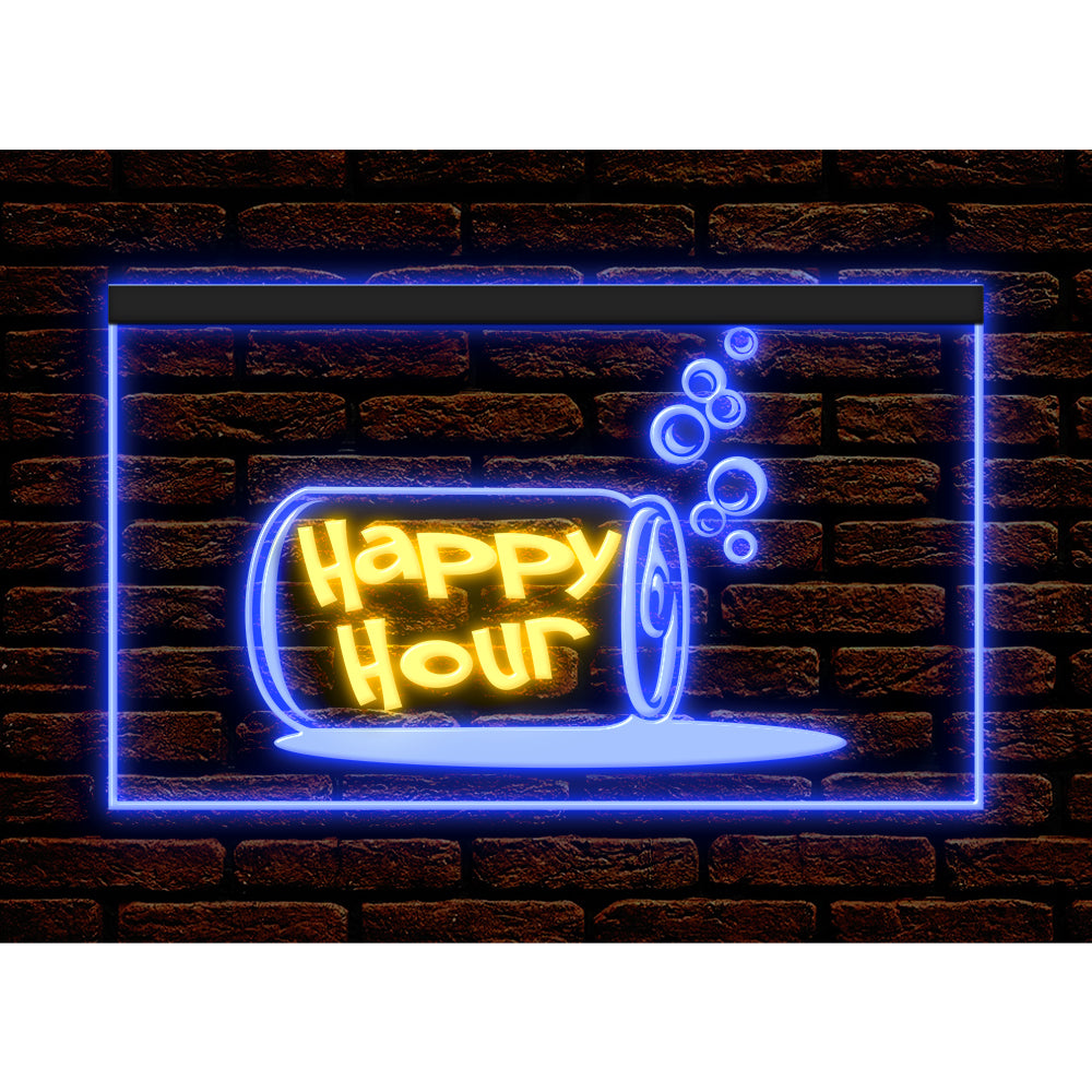 DC170186 Happy Hour Bar Home Decor Open Display illuminated Night Light Neon Sign Dual Color