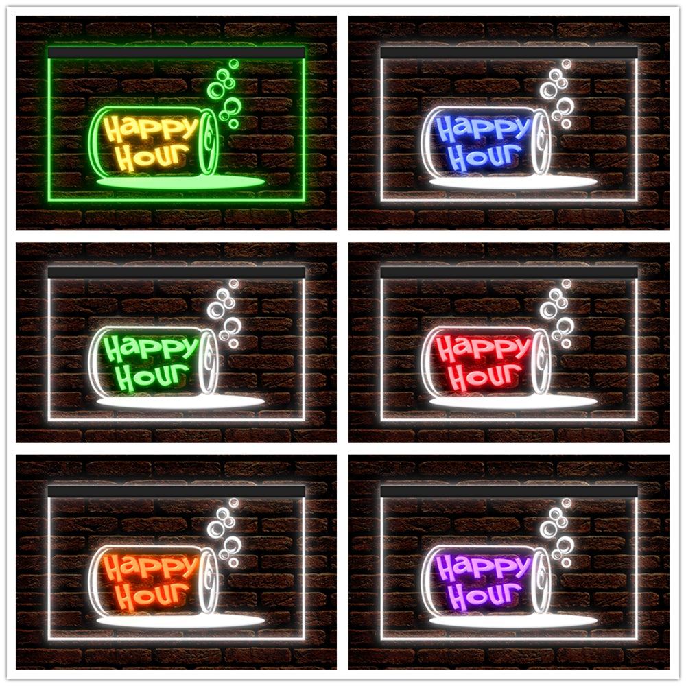 DC170186 Happy Hour Bar Home Decor Open Display illuminated Night Light Neon Sign Dual Color