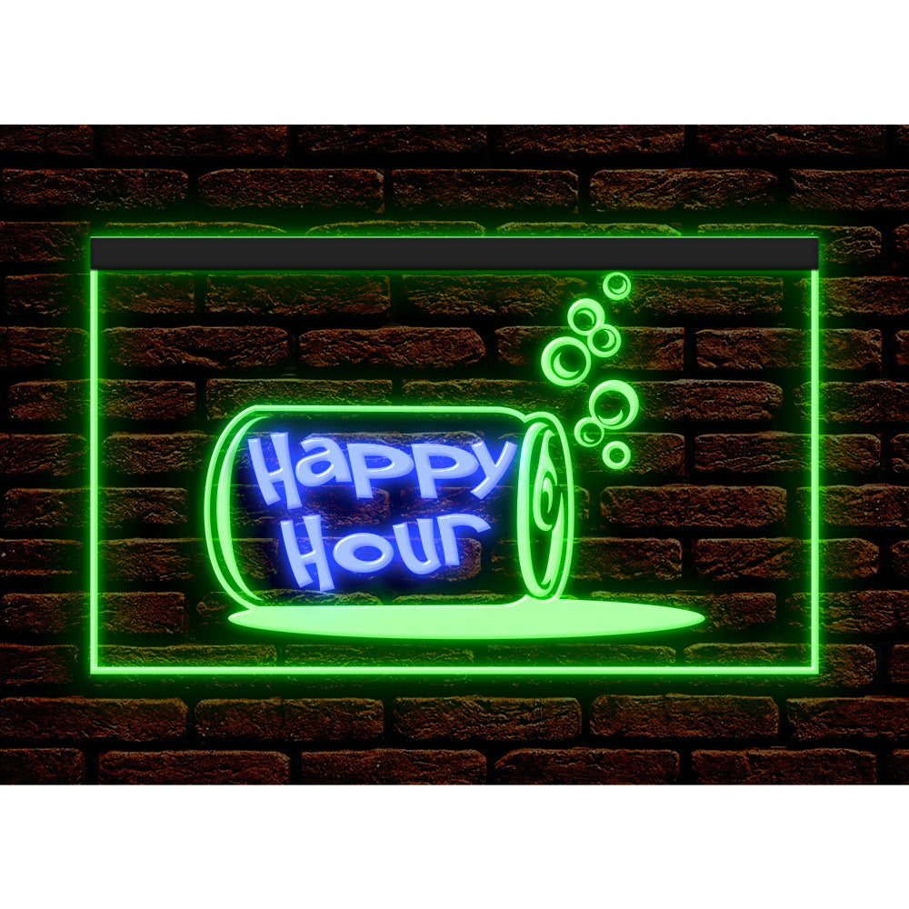 DC170186 Happy Hour Bar Home Decor Open Display illuminated Night Light Neon Sign Dual Color