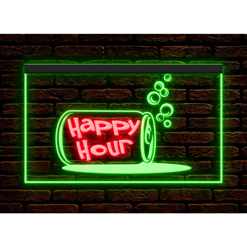 DC170186 Happy Hour Bar Home Decor Open Display illuminated Night Light Neon Sign Dual Color