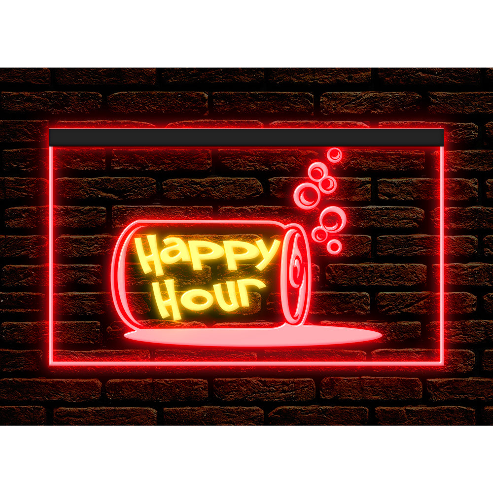 DC170186 Happy Hour Bar Home Decor Open Display illuminated Night Light Neon Sign Dual Color