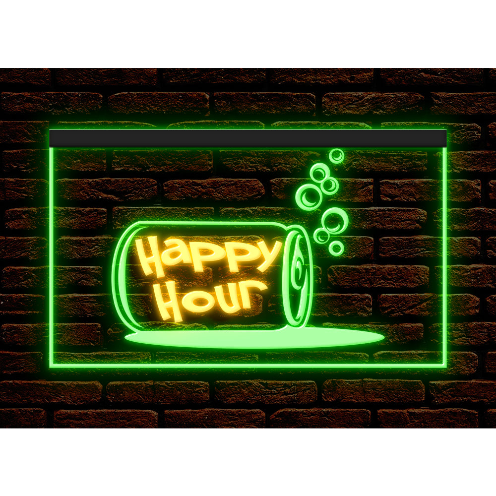 DC170186 Happy Hour Bar Home Decor Open Display illuminated Night Light Neon Sign Dual Color