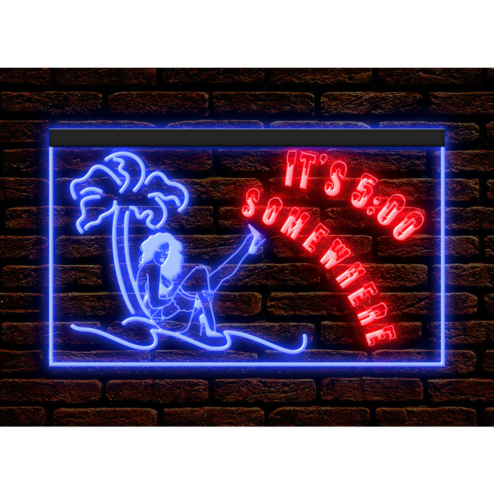 DC170189 ITS 5:00 Somewhere Open Bar Pub Decor Display illuminated Night Light Neon Sign Dual Color
