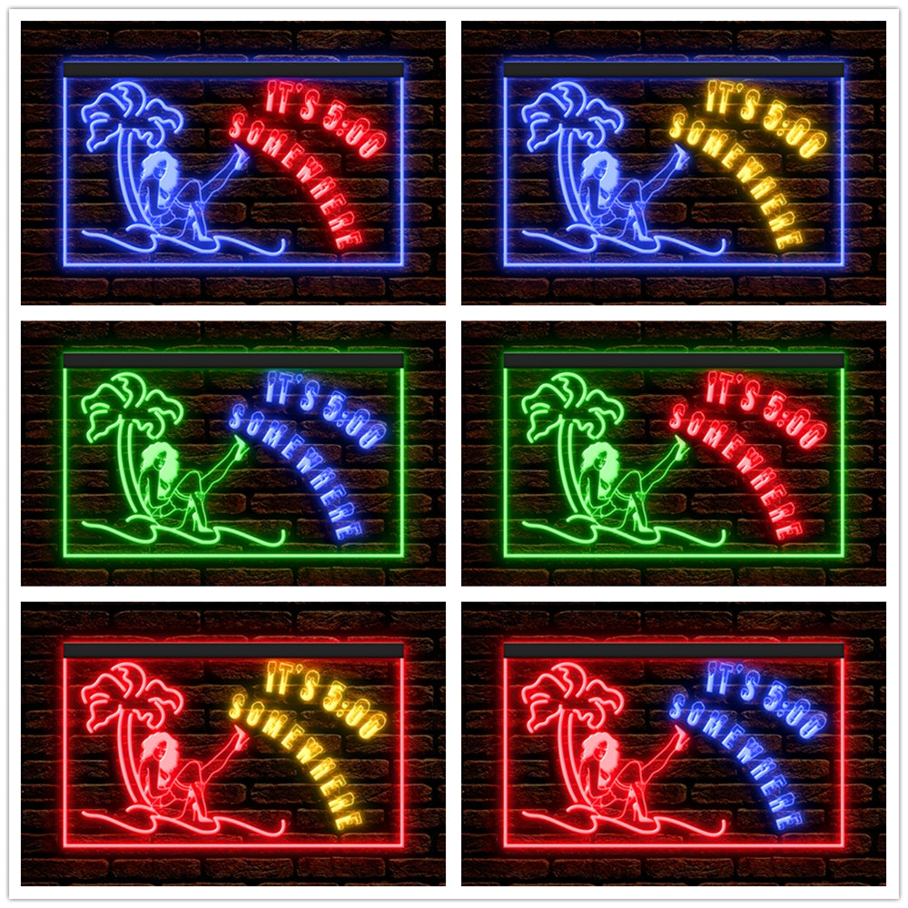 DC170189 ITS 5:00 Somewhere Open Bar Pub Decor Display illuminated Night Light Neon Sign Dual Color