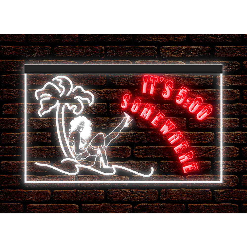 DC170189 ITS 5:00 Somewhere Open Bar Pub Decor Display illuminated Night Light Neon Sign Dual Color
