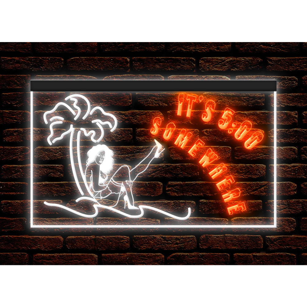 DC170189 ITS 5:00 Somewhere Open Bar Pub Decor Display illuminated Night Light Neon Sign Dual Color