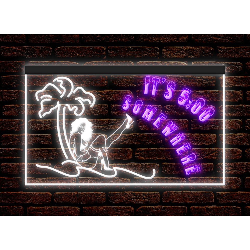 DC170189 ITS 5:00 Somewhere Open Bar Pub Decor Display illuminated Night Light Neon Sign Dual Color