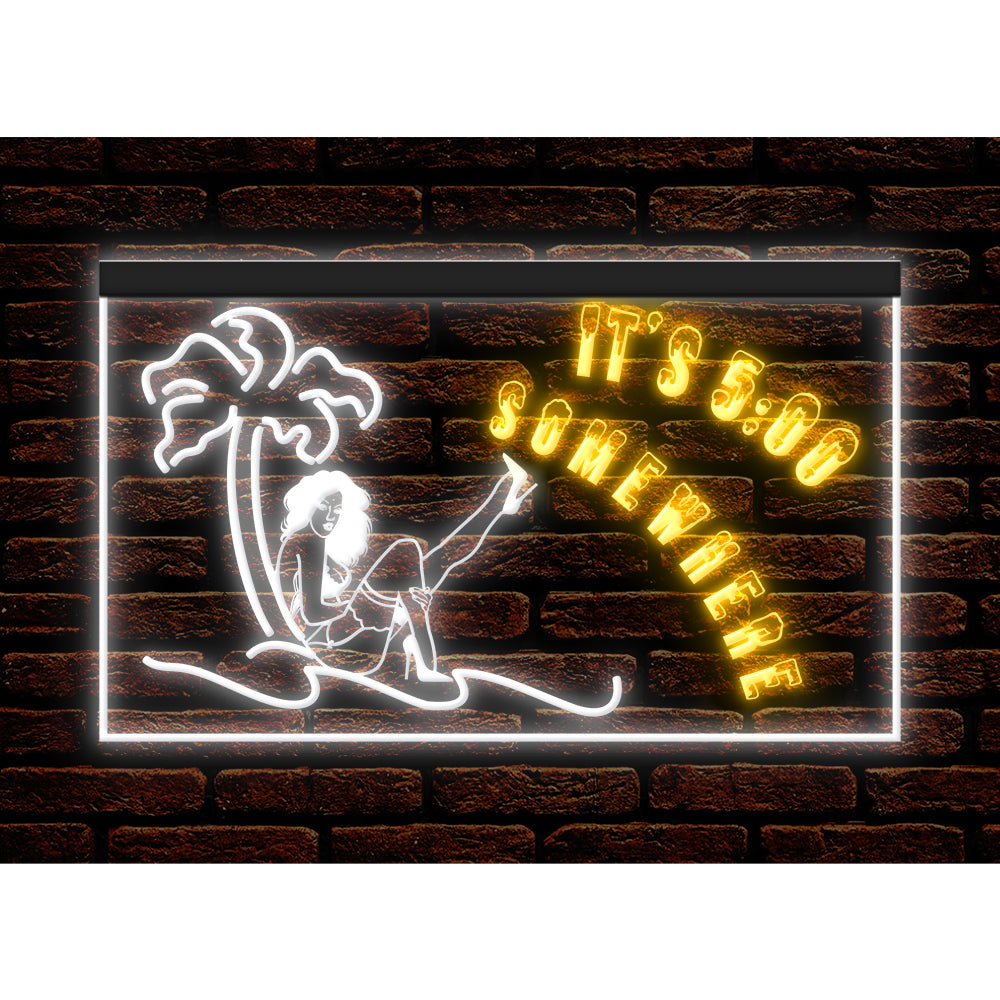 DC170189 ITS 5:00 Somewhere Open Bar Pub Decor Display illuminated Night Light Neon Sign Dual Color