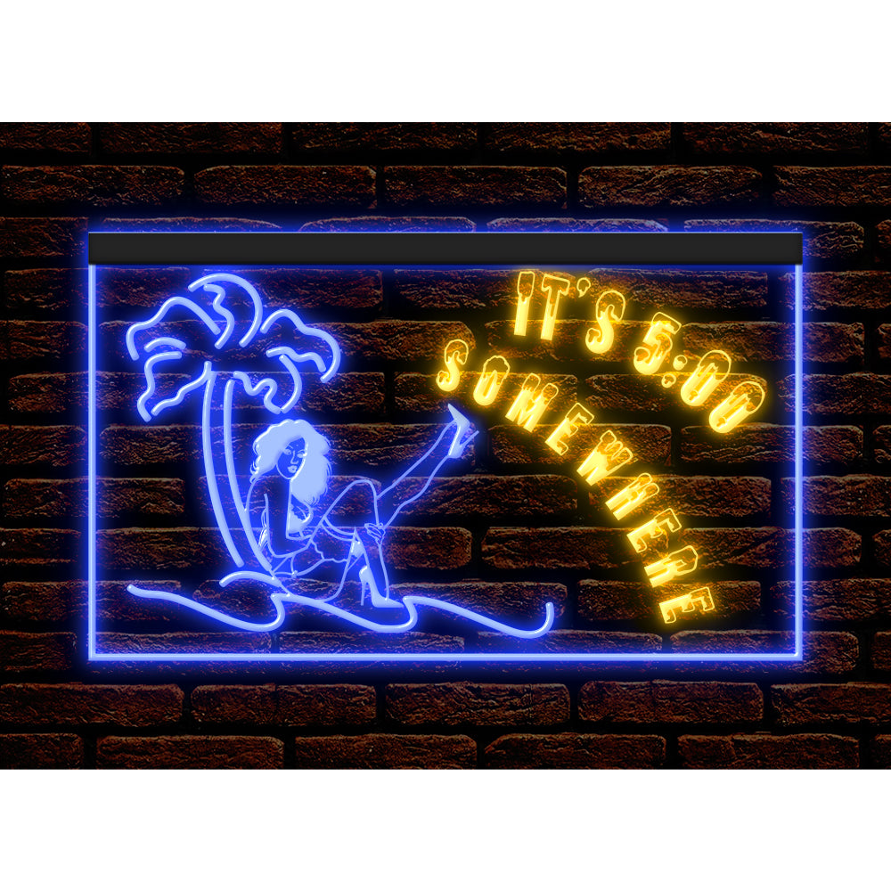 DC170189 ITS 5:00 Somewhere Open Bar Pub Decor Display illuminated Night Light Neon Sign Dual Color