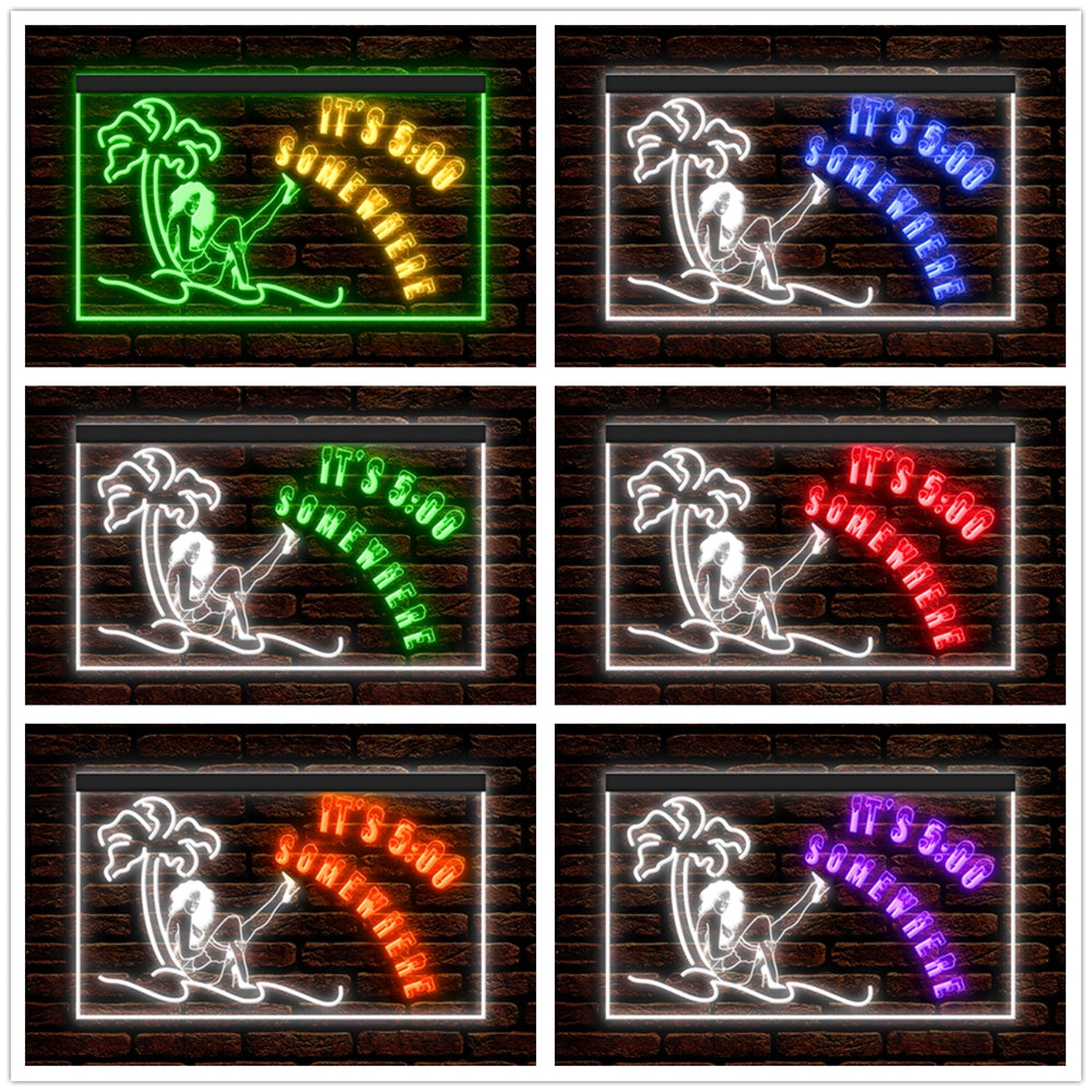 DC170189 ITS 5:00 Somewhere Open Bar Pub Decor Display illuminated Night Light Neon Sign Dual Color
