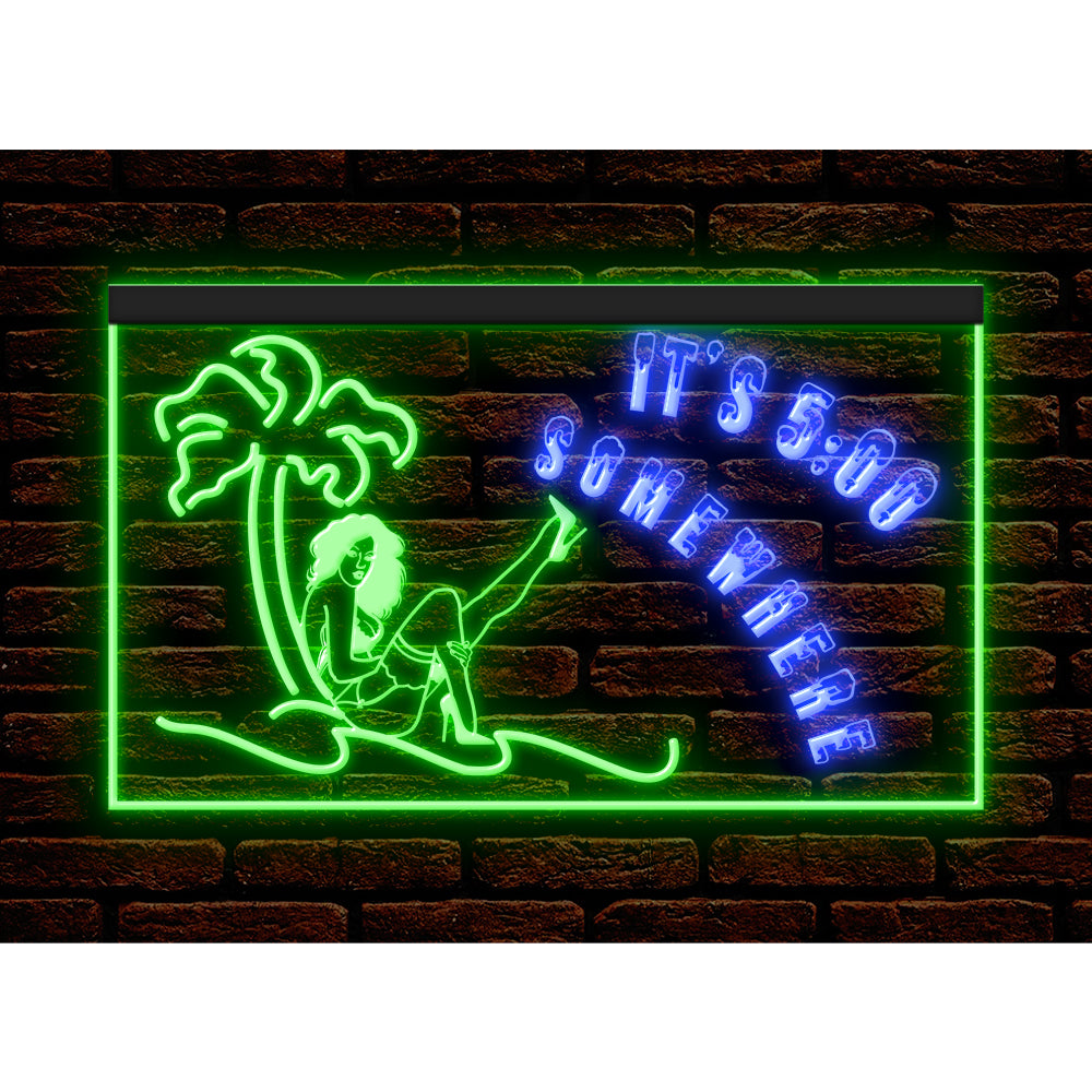 DC170189 ITS 5:00 Somewhere Open Bar Pub Decor Display illuminated Night Light Neon Sign Dual Color