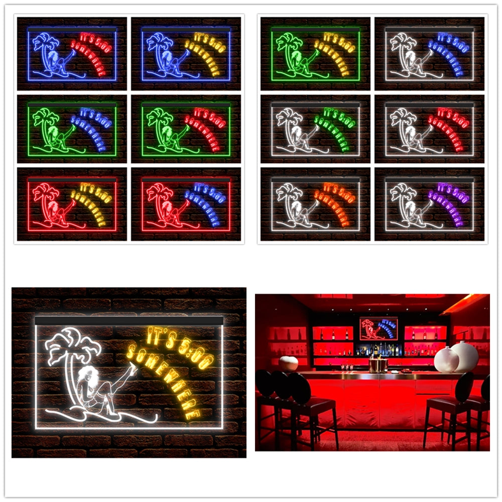 DC170189 ITS 5:00 Somewhere Open Bar Pub Decor Display illuminated Night Light Neon Sign Dual Color