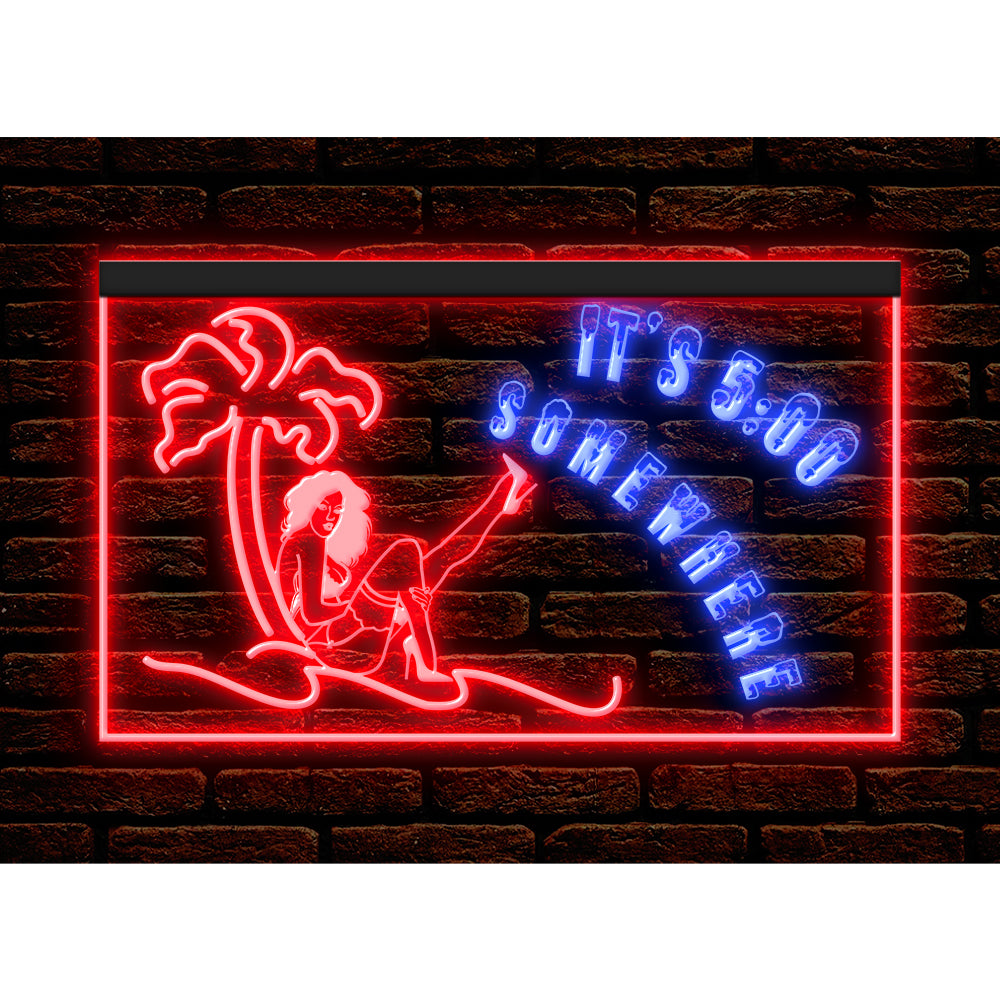 DC170189 ITS 5:00 Somewhere Open Bar Pub Decor Display illuminated Night Light Neon Sign Dual Color