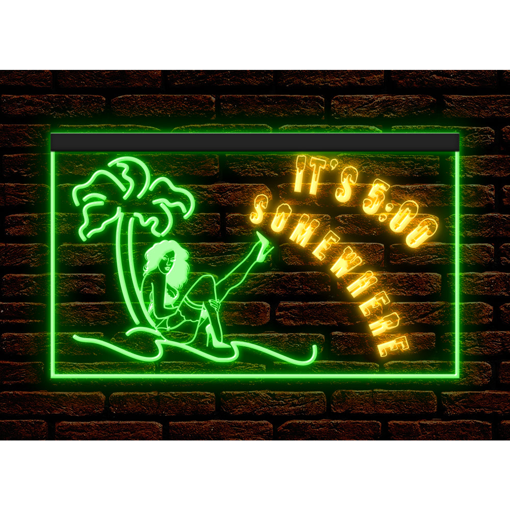 DC170189 ITS 5:00 Somewhere Open Bar Pub Decor Display illuminated Night Light Neon Sign Dual Color