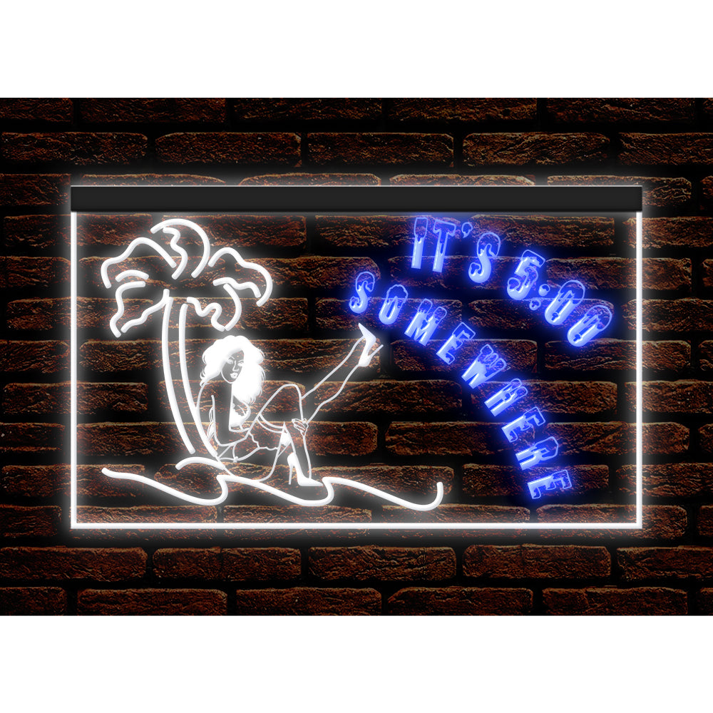 DC170189 ITS 5:00 Somewhere Open Bar Pub Decor Display illuminated Night Light Neon Sign Dual Color