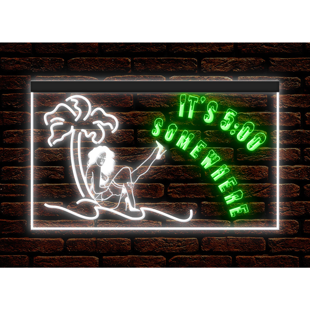 DC170189 ITS 5:00 Somewhere Open Bar Pub Decor Display illuminated Night Light Neon Sign Dual Color