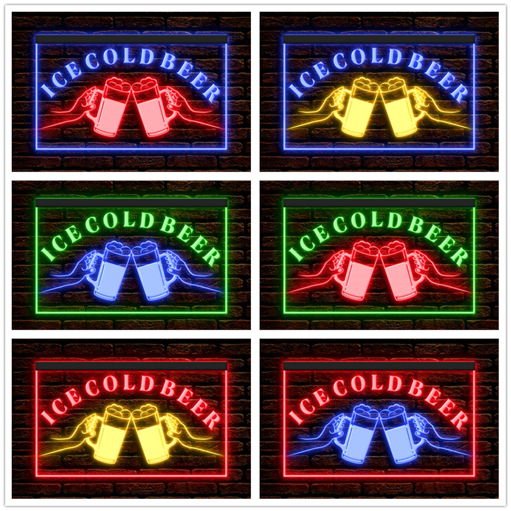 DC170194 Ice Cold Beer Open Bar Home Decor Display illuminated Night Light Neon Sign Dual Color