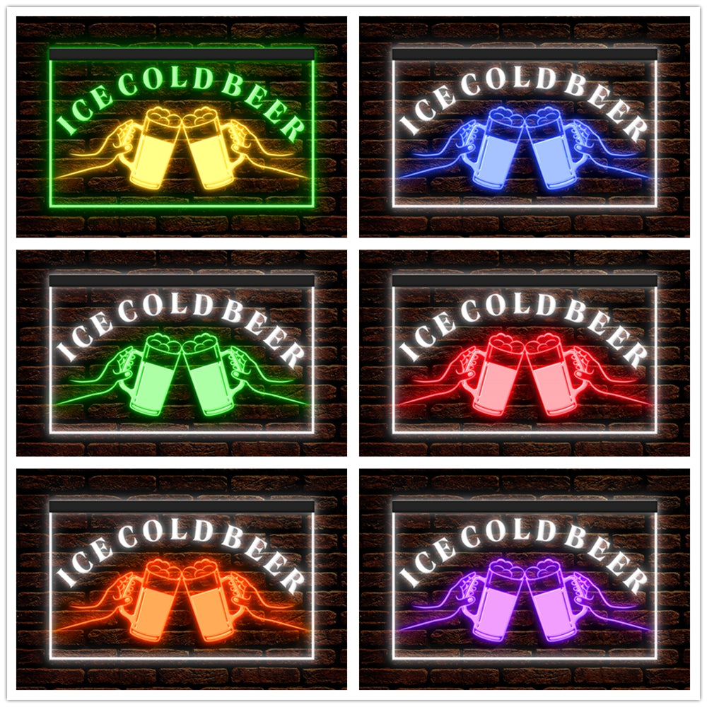 DC170194 Ice Cold Beer Open Bar Home Decor Display illuminated Night Light Neon Sign Dual Color