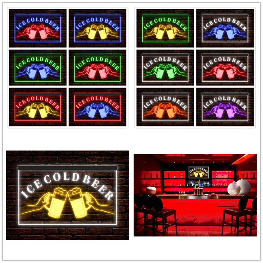 DC170194 Ice Cold Beer Open Bar Home Decor Display illuminated Night Light Neon Sign Dual Color