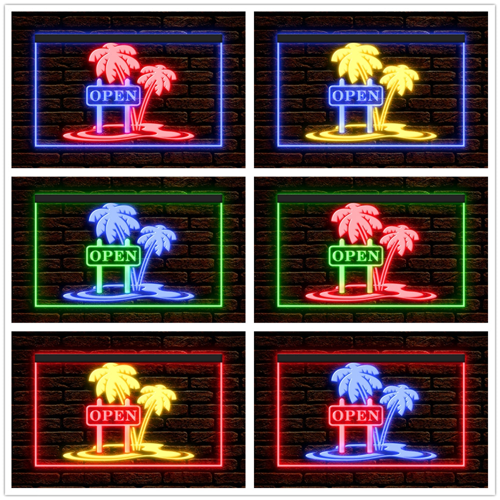 DC170198 Tiki Bar Open Happy Hours Home Decor Beer Display illuminated Night Light Neon Sign Dual Color