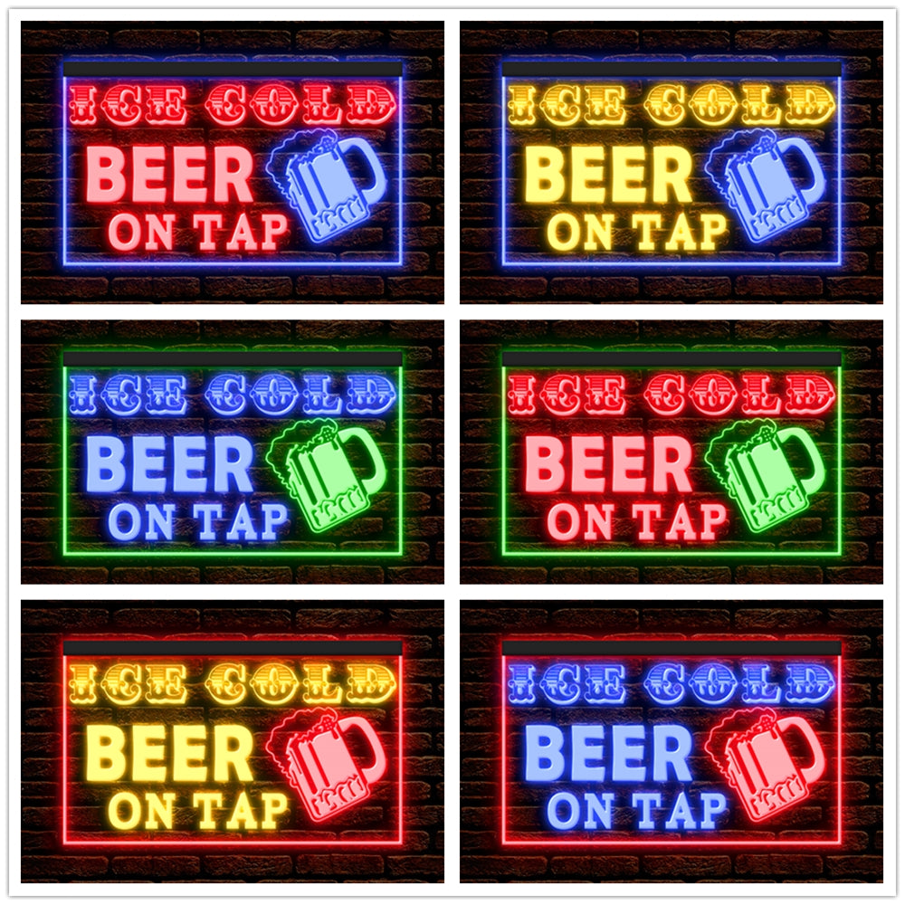 DC170208 Ice Cold Beer Open Bar Home Decor Display illuminated Night Light Neon Sign Dual Color