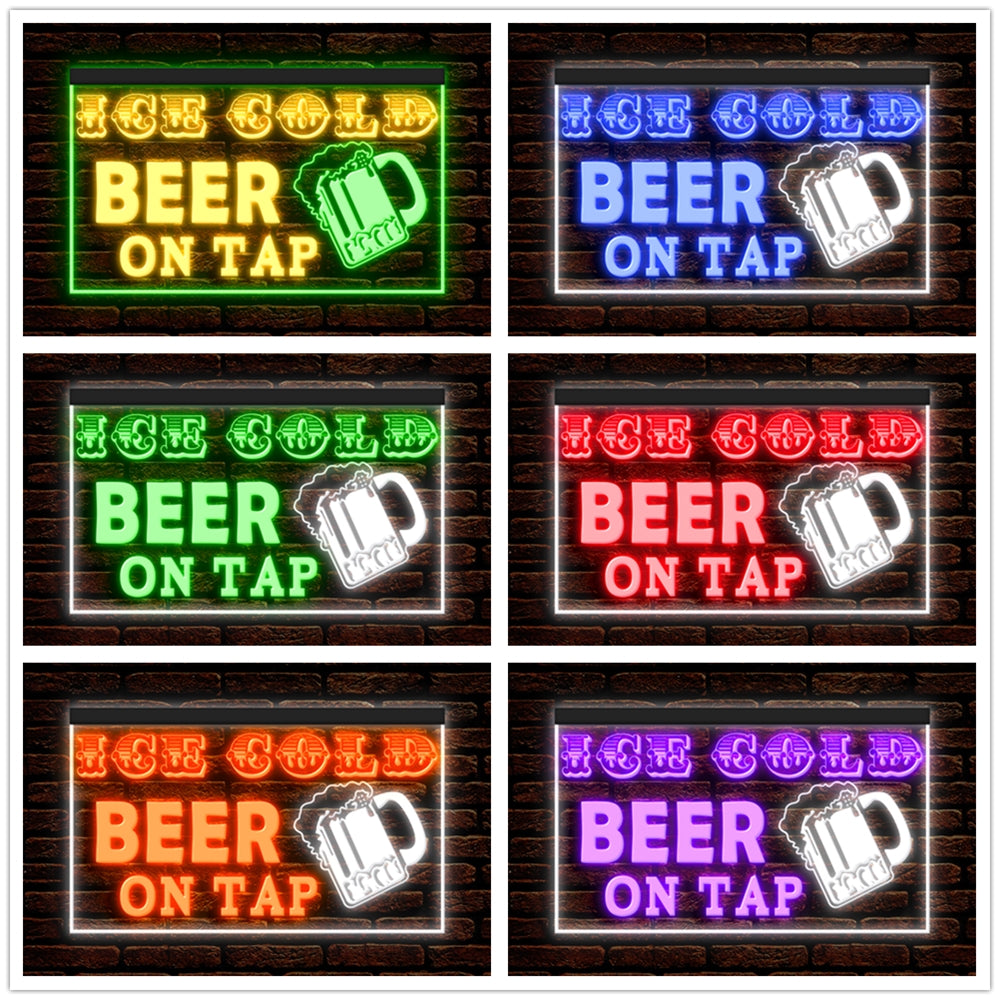 DC170208 Ice Cold Beer Open Bar Home Decor Display illuminated Night Light Neon Sign Dual Color