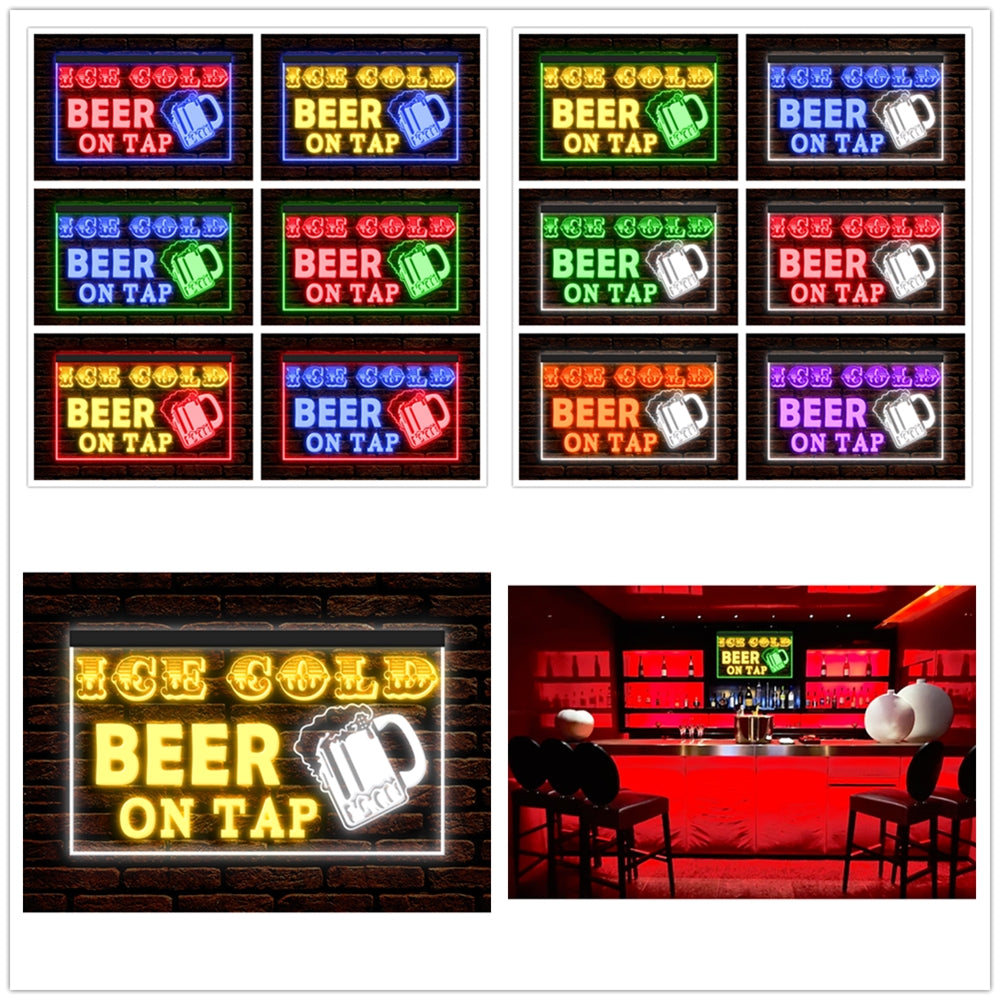 DC170208 Ice Cold Beer Open Bar Home Decor Display illuminated Night Light Neon Sign Dual Color