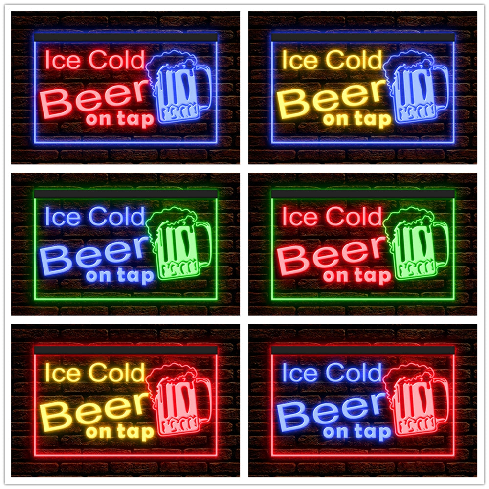 DC170217 Ice Cold Beer Open Bar Home Decor Display illuminated Night Light Neon Sign Dual Color