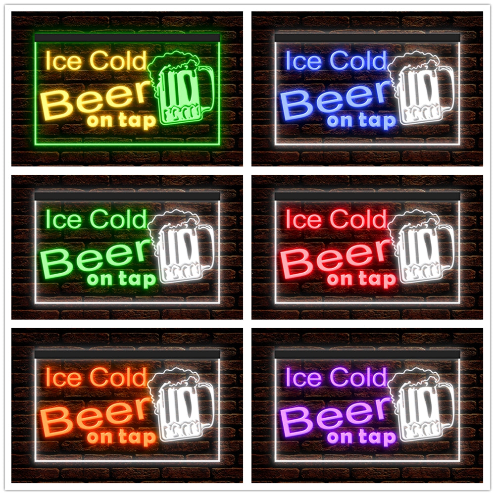 DC170217 Ice Cold Beer Open Bar Home Decor Display illuminated Night Light Neon Sign Dual Color