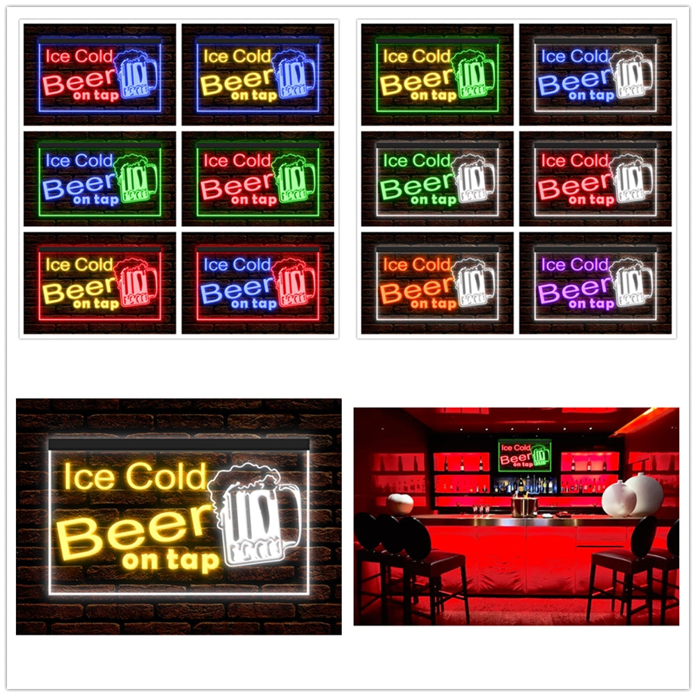 DC170217 Ice Cold Beer Open Bar Home Decor Display illuminated Night Light Neon Sign Dual Color